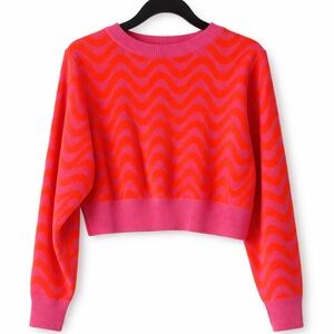 H&M Divided XS Cropped Sweater Pink Orange Wavy Knit Y2K